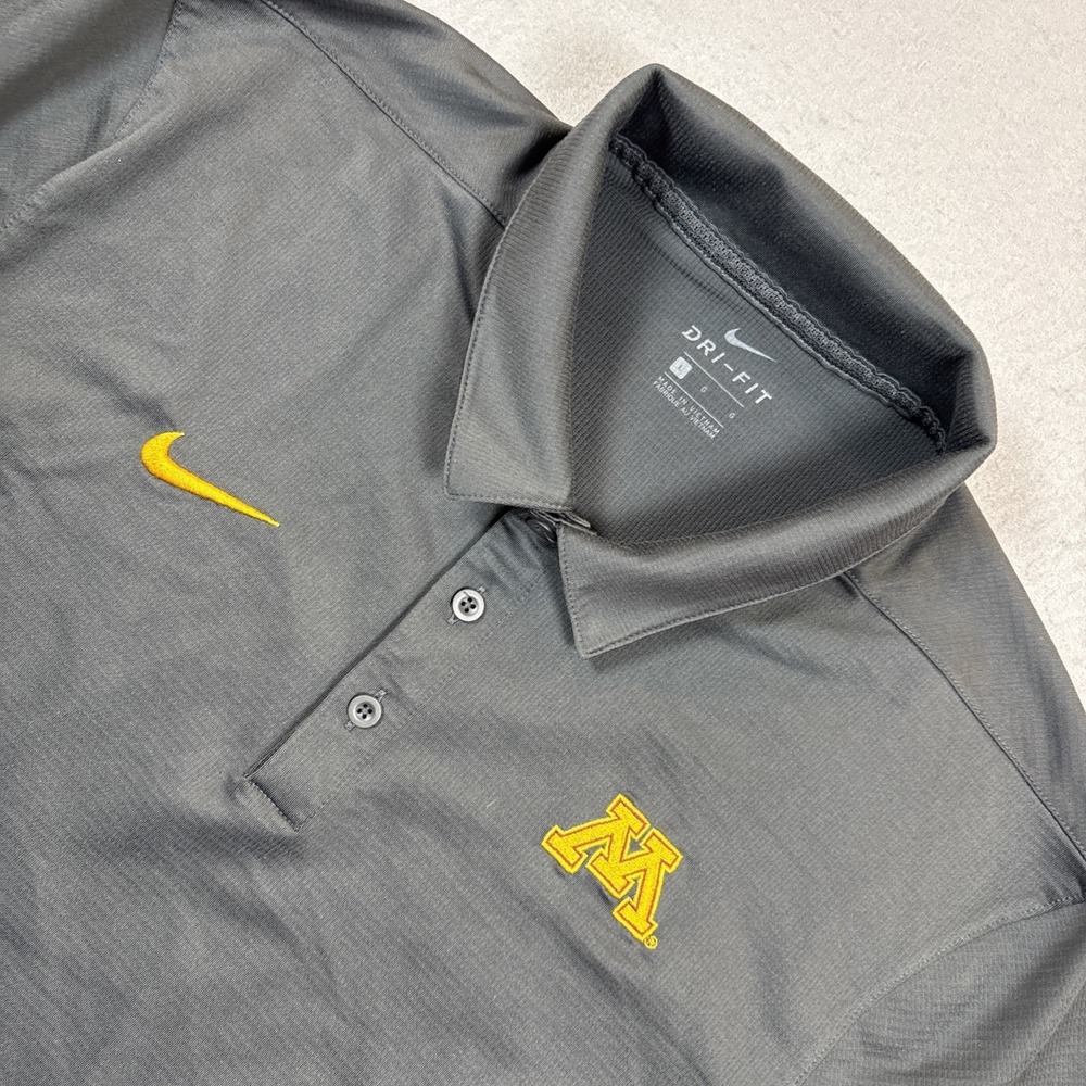 Minnesota Golden Gophers Shirt Mens Large Charcoal Nike Polo Dri-Fit Performance